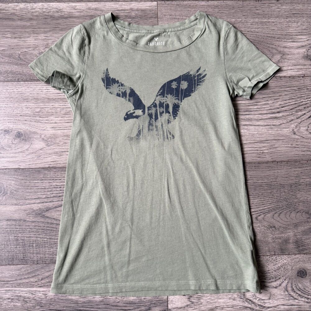 American Eagle Outfitters Classic Vintage Y2K Graphic Tee - Sage Green - Size XS
